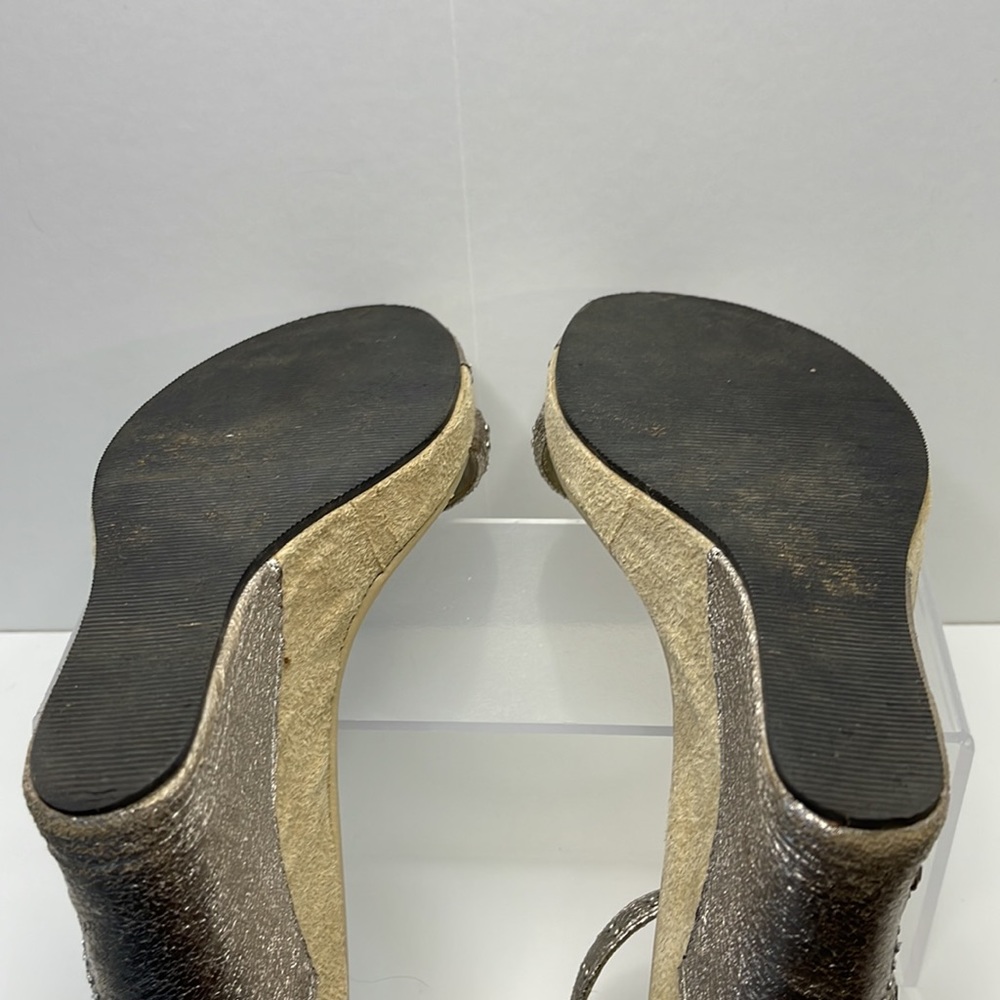J. KUO Silver Studded Wedge Sandals Size 8.5 - Picture 3 of 6
